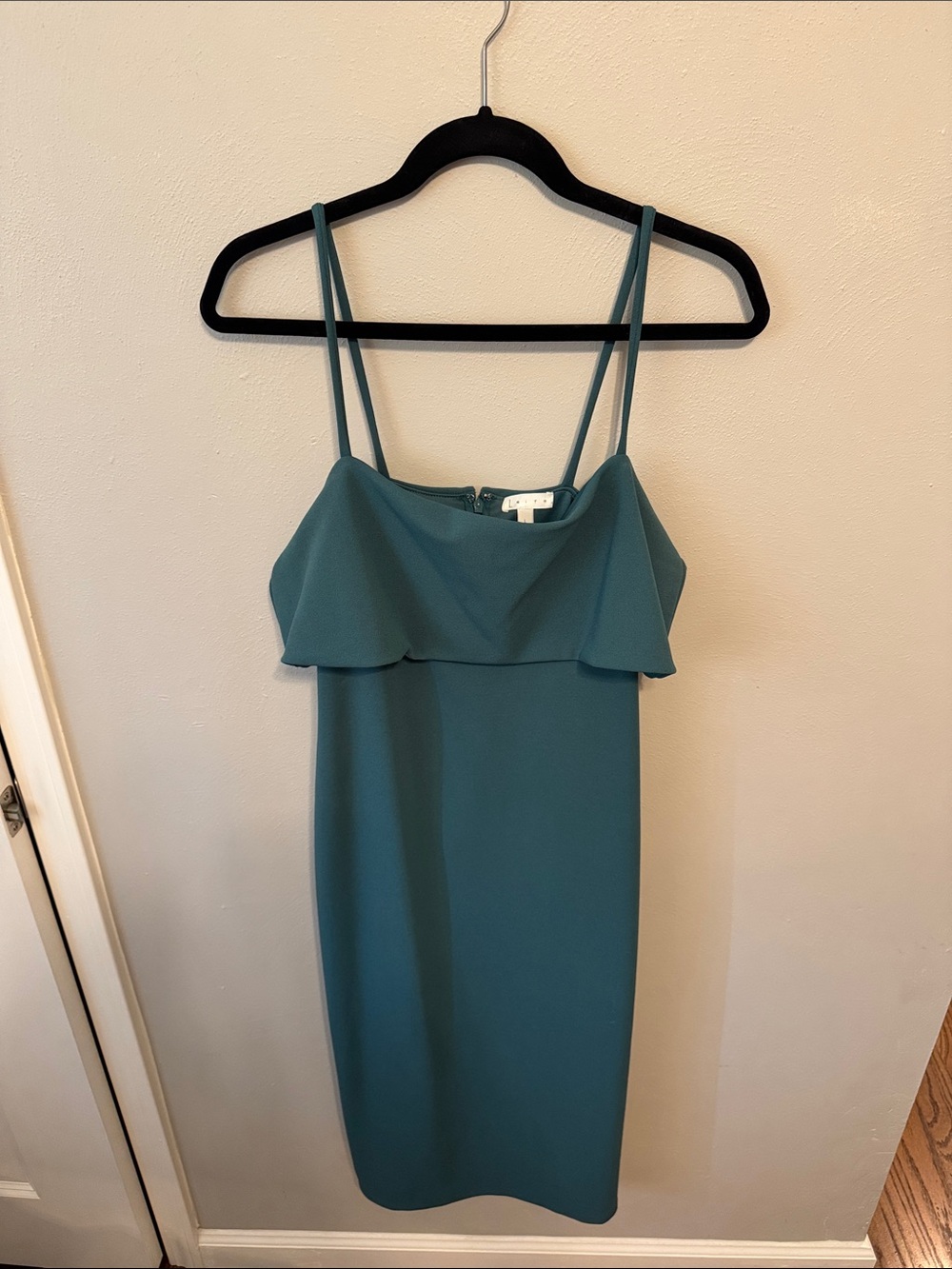 Leith Teal Ruffle-Trim Midi Dress